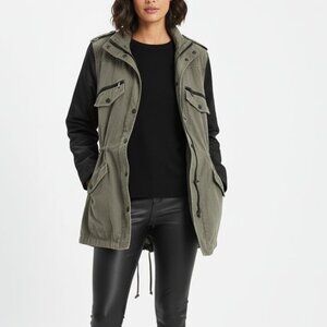 Witchery Mixed Media Utility Parka - Khaki & Faux Leather Look - AU 10